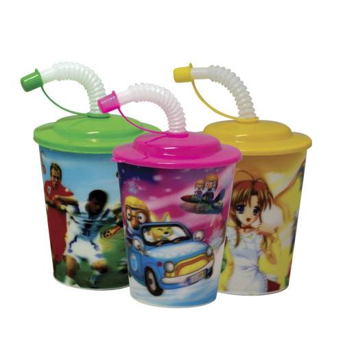 Copo Plastico 200ml. Infantil com  Canudo Decor. [Catuaí 24499]